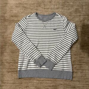 Nike Gray and White Striped Sweatshirt